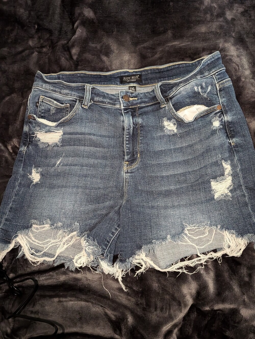 Judy Blue Distressed Dark Blue Denim Jean Shorts